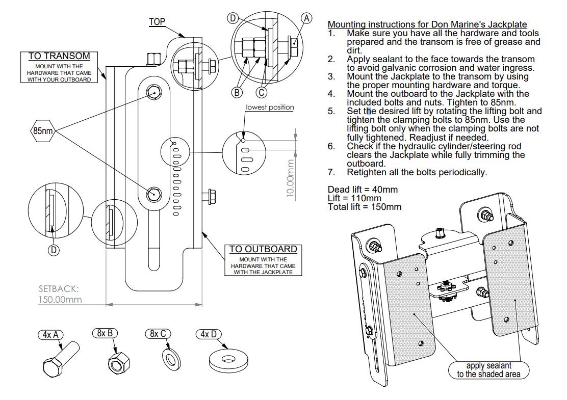 Stainless Steel Manual Outboard Jackplate